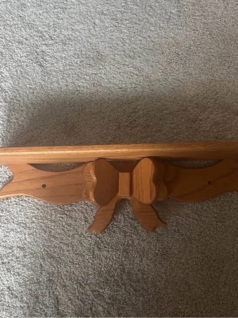 Vintage Solid Oak Wooden Wall Shelf with Decorative Bow
